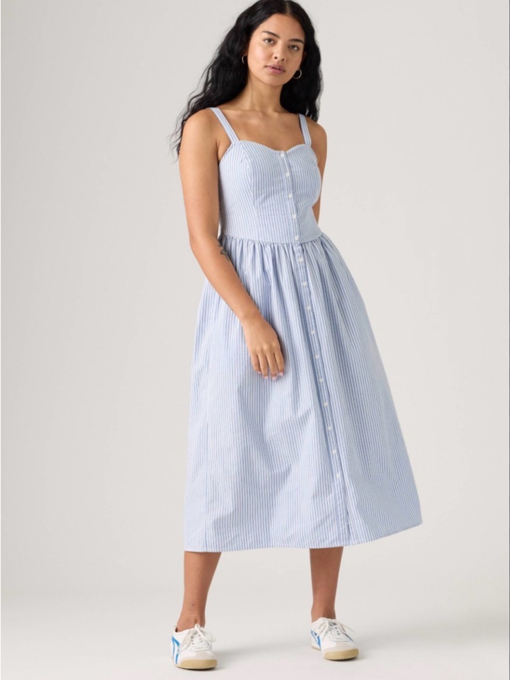 Levi’s Adore Midi Dress Chambray Stripe Blue | XS | NWT